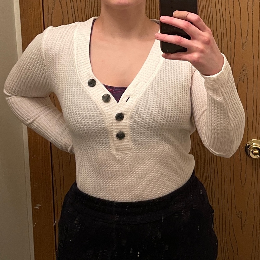 Waffle Henley Top - LOFT